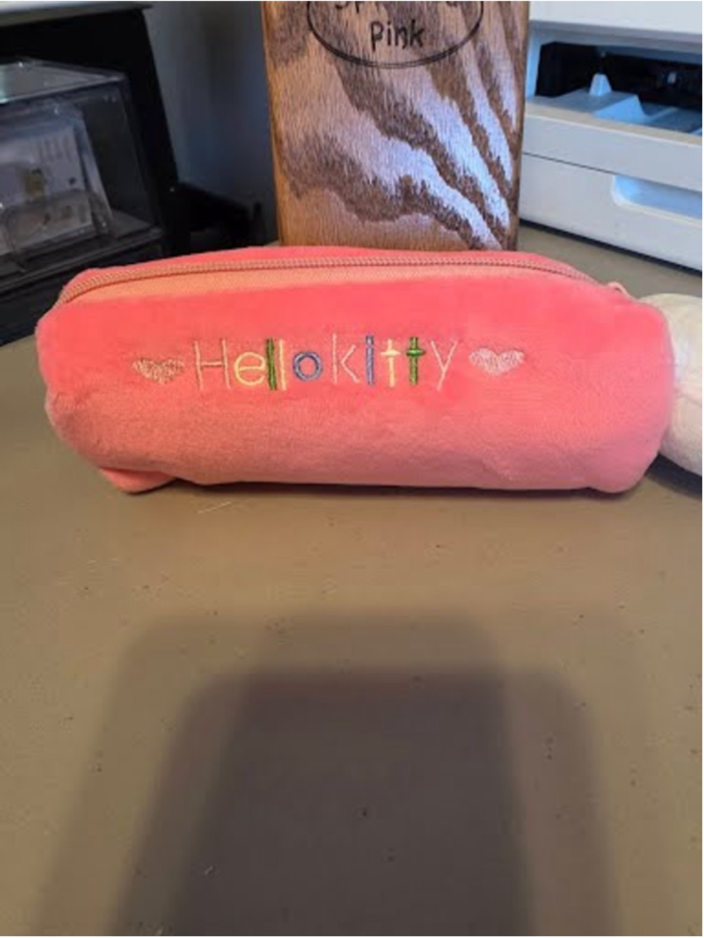 #HK-2372 Velvety Soft Pencil Pouch - Hello Kitty in Sleeping Bag w/ Embroidery - Picture 2 of 2